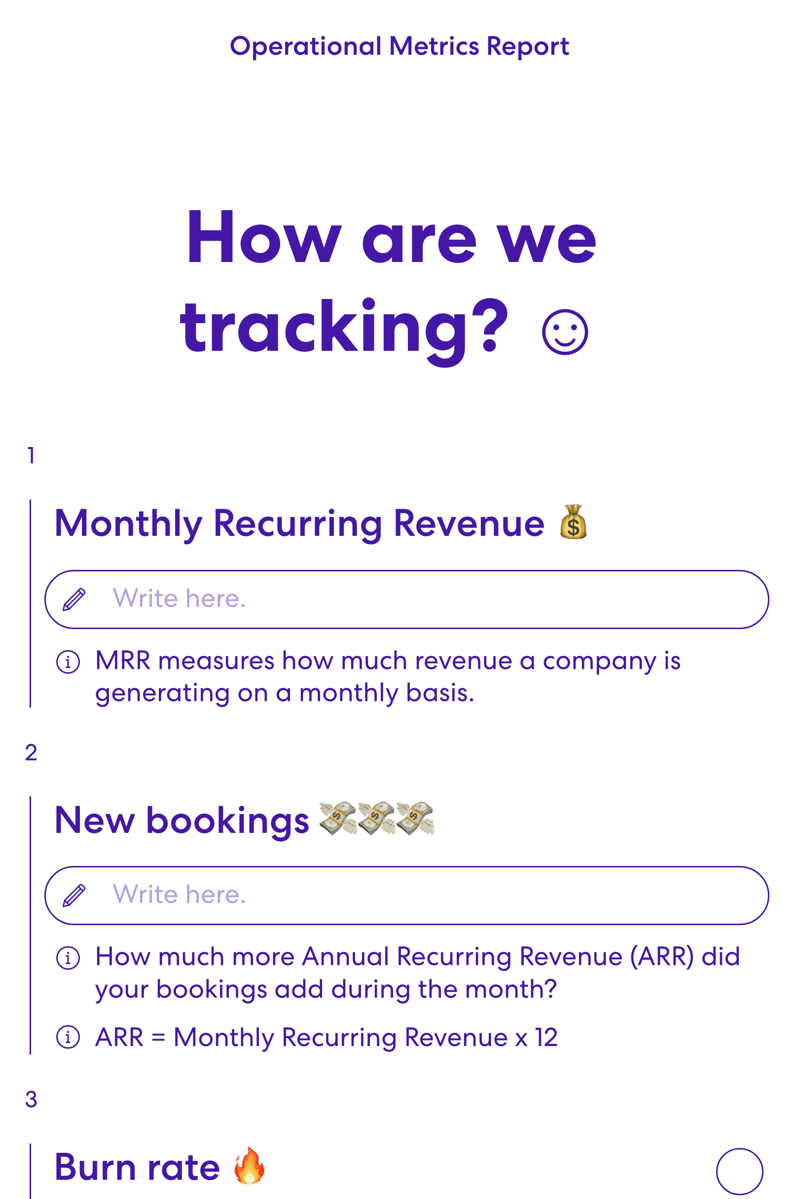 Screenshot of Operational Metrics Report template