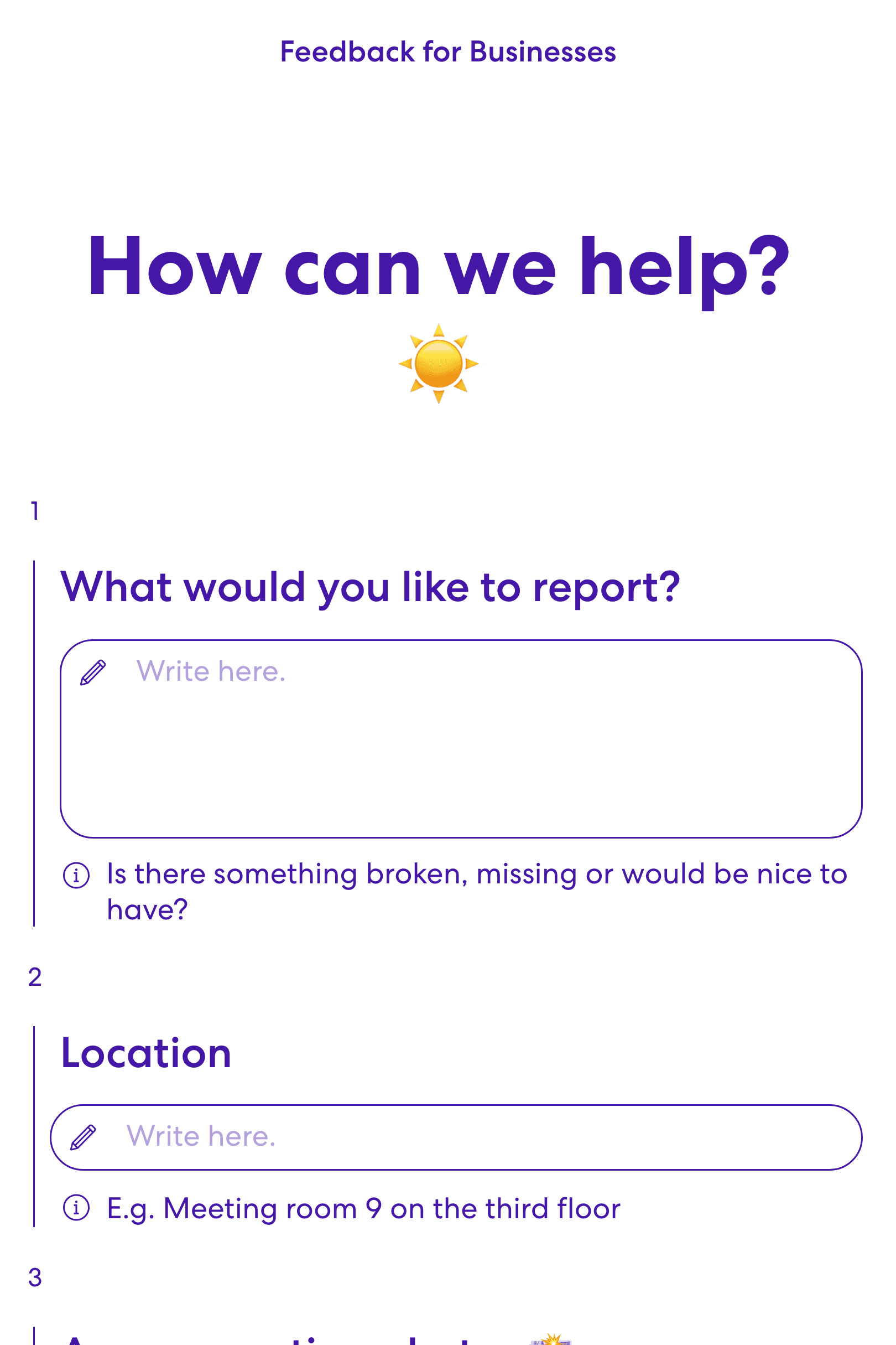 Screenshot of Feedback for Businesses template